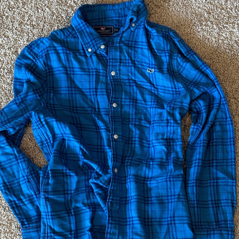 Vineyard Vines Men's Blue Plaid Button-Down Shirt Flannel M
